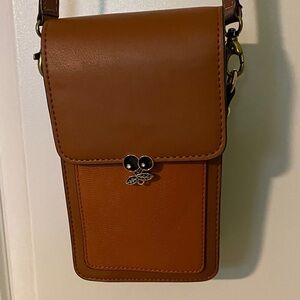 Brown Faux Leather Crossbody Bag with Black Cherry Detailing